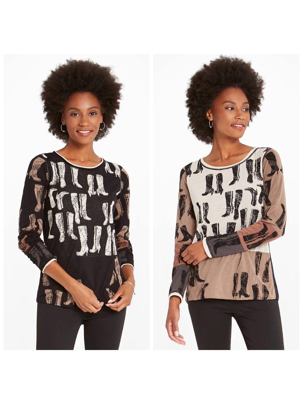 Nic + Zoe These Boots Sweater Small Reversible Pullover Western Long Sleeve